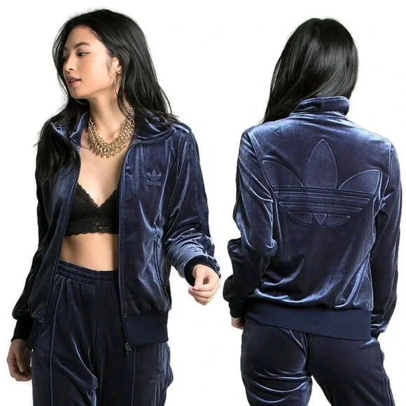 ADIDAS Blue Velvet Firebird Originals Track Full Zip Jacket, Womens Size M - Picture 2 of 8
